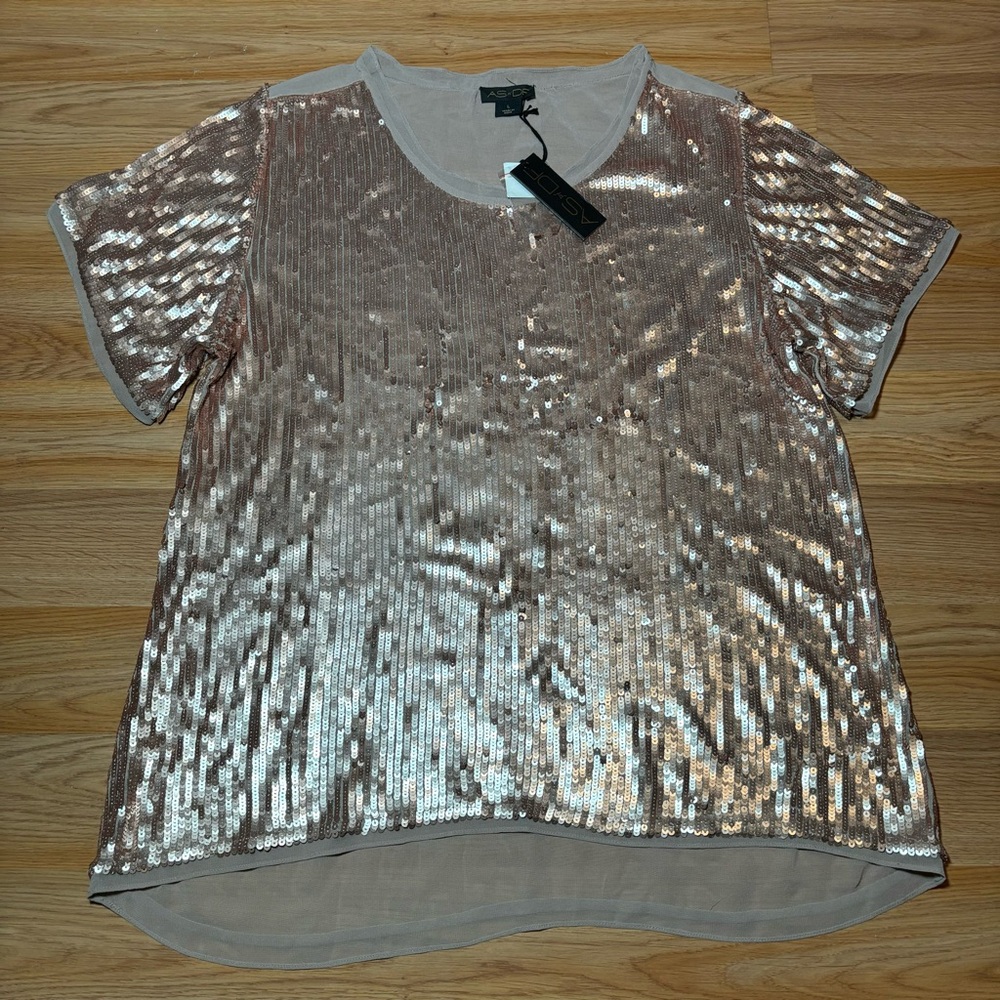 Woman’s AS by DF sequin short sleeve top Size Large Nwe With Tags